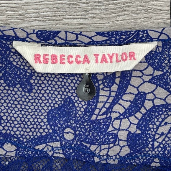 NEW - REBECCA TAYLOR 100% Silk Mini Shift Dress Lace Detail Blue - Size 6 - Picture 2 of 12